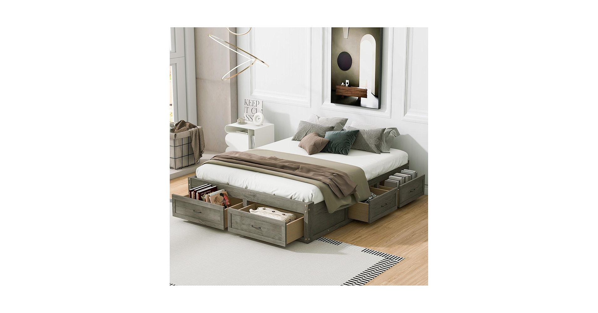 Fellows!(Q)「Q.E.D.」 Qeetex Full Size Bed Frame with Adjustable Headboard and 2